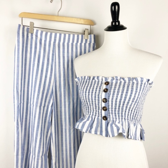 NWOT SHEIN Shirred Ruffle Hem Strapless Top & Pants Set - Picture 3 of 15